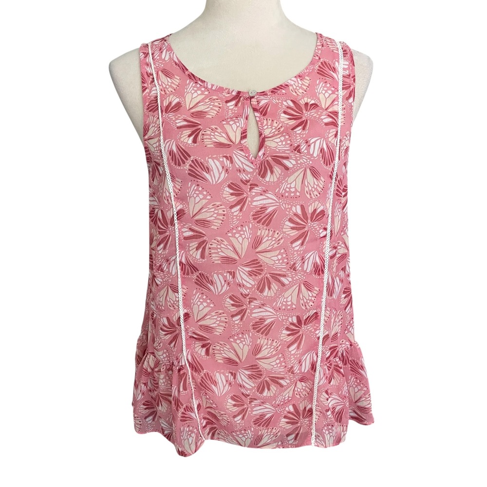 ModCloth Pink Floral Semi Sheer Sleeveless Peplum Top Size S Boho Chic